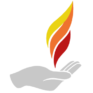 Zeichnung einer offenen Hand, aus der eine Flamme kommt.